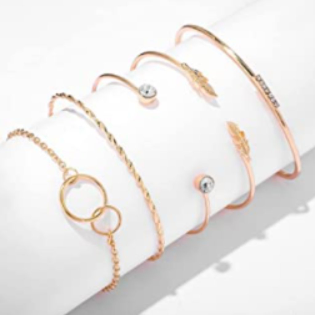 Goldtone Stackable Bracelets- 5 Pack